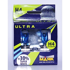 Лампы H4 12V60/55W МАЯК ULTRA Super White+30% (2шт)